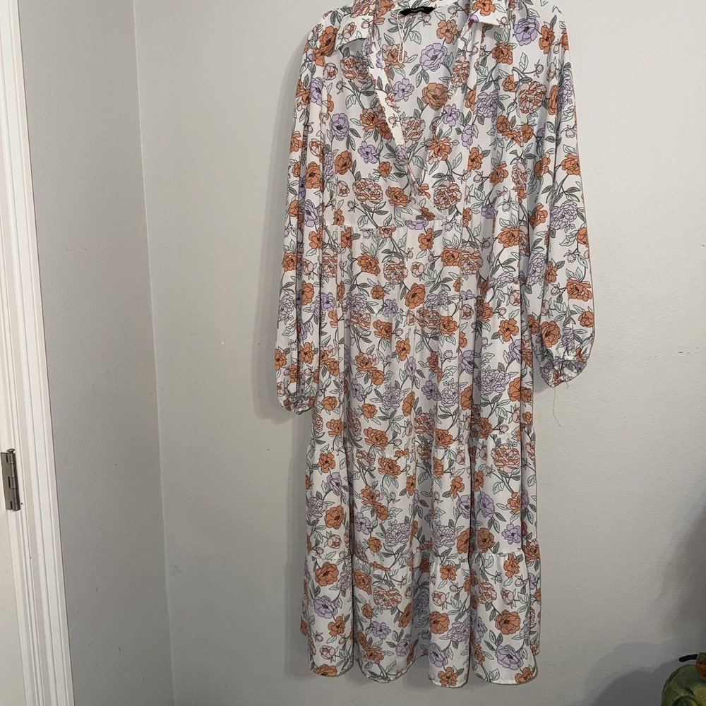 Dokotoo Womens Maxi Dress XL Boho Pastels Romantic Floral Long‎ Sleeve V Neck